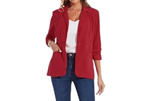 MINTLIMIT Womens Blazer Suit One Button Jacket Blazers Notched Lapel Workwear Elegant Classic Formal 3/4 Ruched Sleeve