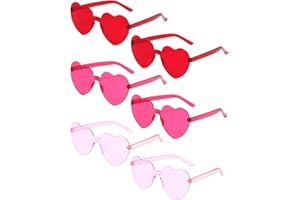 PARSUP 6 Paare Herz geformte randlose Brille Rahmenlose Herz Sonnenbrille Transparent Rot/Rose Rot/Rosa Farbbrille Getönte Brillen Bachelorette Party Bevorzugungen Foto Stand Requisiten