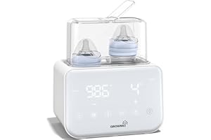 GROWNSY Scaldabiberon 10 in 1, Rapido Controllo Della Temperatura, Con Display LCD, Timer, Scongelamento, Sterilizzazione, Conservazione 24 Ore, Doppio Scaldabiberon Per Latte Materno (BiancoBianco)