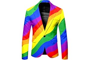 Mymyguoe Rainbow Jacket Men's Fashionable Party Rainbow Suits Men's Suits Rainbow Funky Suit Neon Coloured Blazer Jacket LGBTQ Pride Month Jacket Men's with Rainbow
