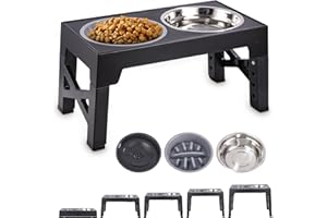 Cexovo Comedero Perro Elevado Comedero Alto para Perro Comedero para Perros con 3 Cuencos Comedero y Bebedero Perro 5 Altura Ajustable Recipiente Extraíble para Perros Mediano y Grande