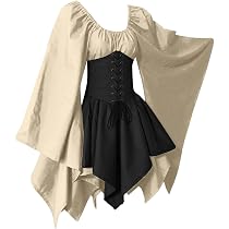 Abito da Donna in Stile Medievale con Maniche a Tromba, Vestito