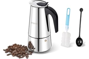 UPOHYEE Espressokocher Induktion Herde Geeignet 6 Tassen 300ml Espressomaschine aus 304+430 Edelstahl, Mokkakanne für Espresso Kaffee Mokka Espressokanne Mit Dosierlöffel und Schwammbürste