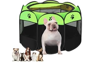 UNPOTEN Welpenauslauf Faltbar, Welpenlaufstall für Drinnen, Laufstall Hund Pop-Up, Tragbarer Haustier Hundezaun, Hundeauslauf für Innen Hasen Katzen, für Katzen, Hunde, Kaninchen (Grün-S)