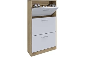 Piushopping Scarpiera Salvaspazio da Ingresso, in Legno, 3 Ante Ribalta, Moderna– 60x24x120h (Bianco e Rovere)