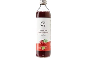 LOOV succo di mirtilli rossi selvatici biologici, 500 ml, 100% da mirtilli rossi pressati, contiene polifenoli, nessuna aggiunta di acqua o zucchero, cresciuti spontaneamente da foreste nordiche