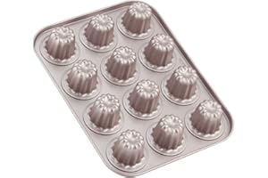 CHEFMADE Mini Canele forma do ciasta, 12 wnęk, nieprzywierająca, mini Canele, muffinki, forma do pieczenia babeczek do pieczenia w piekarniku (szampańskie złoto)