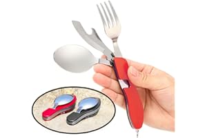 senvenelec 2Pcs Multifonction 4 en 1 Vaisselle de Camping matériel de Camping mis en Acier Inoxydable Fourchette cuillère Ensemble ouvre Bouteille/Voyage/Survie - Pliable détachable - Rouge, Le Noir