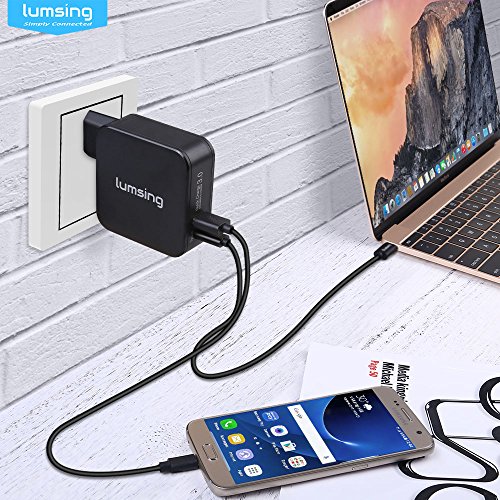 Lumsing Dual Port 18W Quick Charge 3,0 USB Wandladegerät +29W USB C Ladegerät Wand Ladeadapter für Apple Macbook, Google Nexus 6P, HTC 10, Galaxz S7, LG G5 und andere Smartphone Geräte(Schwarz) - 8