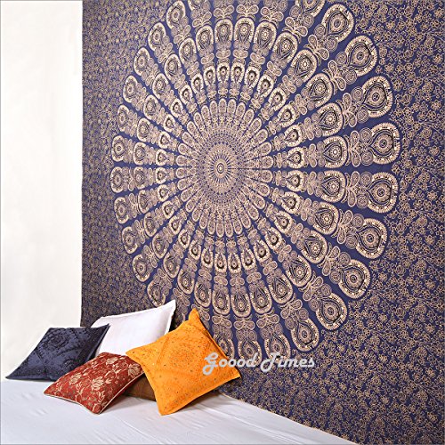 Wanddekoration Hippie Wandteppiche Bohemian Mandala Tapisserie Wandbehang indischen blau gold Überwurf - 2