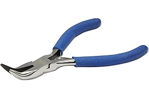 The Beadsmith Color-ID gebogene Spitzzange – 127 mm – blauer Komfortgriff – polierter Stahlkopf und Doppelblattfeder – Werkzeug für die Schmuckherstellung