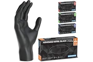 ARNOMED Einweghandschuhe Schwarz Extra Stark, Einmalhandschuhe L, 50% dickere Nitrilhandschuhe, 100 Stk./Box, Handschuhe Einweg puderfrei, latexfreie Gummihandschuhe, Einweghandschuhe in S, M, L & XL