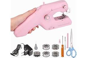 ASOWAY Handnähmaschine mit Doppelfaden, Tragbare Elektrische Mini Nähmaschine mit Zubehör und Unterfaden für Anfänger für Kleidung, Stoffe, Cutain, Heimreisen
