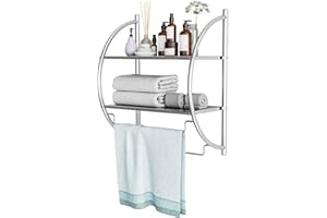 LIFEZEAL Regał łazienkowy, wiszący, regał ścienny do łazienki, z 2 półkami i uchwytem na ręczniki, regał wiszący na ścianę, wieszak na ręczniki, uchwyt na ręczniki kąpielowe, 45 x 25,5 x 55 cm