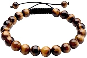 JOVIVI 8mm Bracelet Oeil de Tigre Réglable Tressé à la Main Pierre Naturelle Précieuse Extensible Elastique Tibétin Bouddhiste Bijoux Bracelet Femme Homme