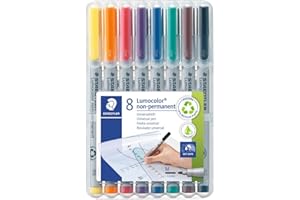 Staedtler Lumocolor 315, nietrwałe flamastry ze średnią końcówką do wszystkich powierzchni, bez ksylenu i toluenu, zestaw 8 jasnych kolorów, końcówka kulowa 1,0 mm, 315 WP8