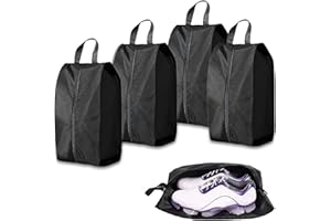 LISETAR 4Pcs Waterproof Dust Proof Shoe Bags for Travel and Storage - Unisex Packing Organizer Pouch for Home or Travel (Black)