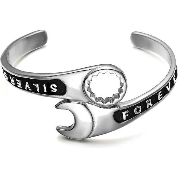 Bracciale Rigido Uomo A Forma Di Chiave Inglese Con Inciso '2 Years' – Regalo 2° Anniversario Matrimonio - 4