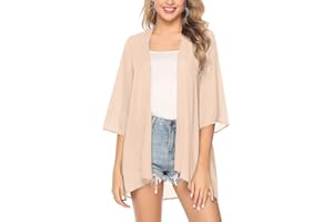 Irevial​​ Cardigan D'été Femme Manches 3/4 Boléro élégant en Mousseline de Soie Kimono Châle Chic pour Femme