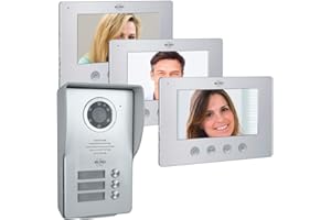 ELRO Interphone vidéo 3 familles Doorbell DV477W3 avec écran 3 couleurs, caméra avec vision nocturne, technologie 4 fils, 16 sonneries, gris, taille unique