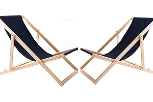 WOODOK Chaise longue pliable - Chaise longue de jardin pliable - Charge maximale : 120 kg - En bois de hêtre - Sans accoudoirs - 2 x bleu marine