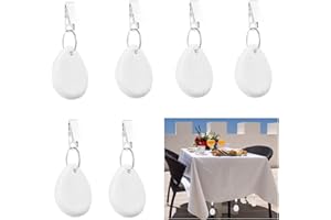 MOROBOR Tablecloth Weights Hangers, 6pcs Table Cover Weights with Stainless Steel Clip for Outdoor Family Dinner Garden Party Wedding Camping Picnic, White