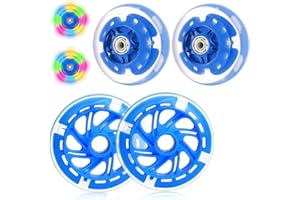 KBIBCK 4 PCS Scooter Wheels 80mm & 120mm, LED Flash Rear Wheel, Scooter Replacement Wheels with ABEC-7 Bearings, ChildrensScooter Accessories for Rocking Cars, Extreme Cars, Scooters (Blue）
