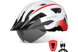 VICTGOAL Casco Bici Casco MTB Uomo con Luce LED, Occhiali Protettivi Magnetici, Visiera Traspirante, Casco da Mountain Bike per Unisex Caschi da Bicicletta Regolabili