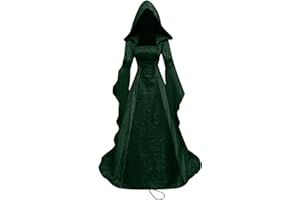 RIKAY Halloween Costumes Adult Women Hooded Witch Costumes Regency Dress Medieval Vampire Costumes Vintage Witch Dress Renaissance Gothic Corset Dress Floor-Length Bell Sleeve Steampunk Clothes