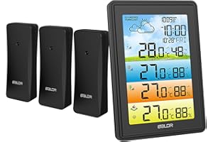 YATOSEEN Estación Meteorológica Inalámbrica con 3 Sensores Remotos para Interiores y Exteriores con Temperatura/Humedad/Barométrica/Predicción/Despertador, LCD Digital en Color para Oficina en Casa