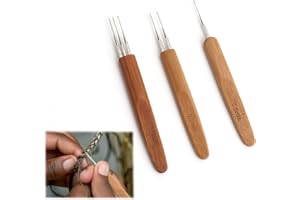 CAISYE Dreadlocks Needle zestaw 3 haczyków do dredów ze stali nierdzewnej i bambusa - wysokiej jakości narzędzia do tkania włosów Dreadlock