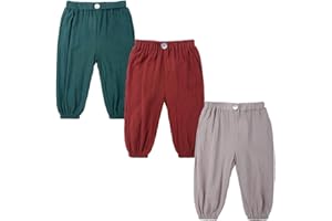 FAIRYRAIN 3 Pack of Kinder Mädchen Jungen Sommer Baumwoll Drucken Leinenhose Pumphose Elastische Lässige Anti-Moskito Jogginghose Lässige Pants Hose