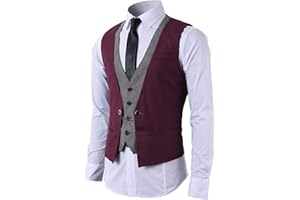 STTLZMC Gilet Uomo Slim Fit Elegante Casual Smanicato Scollo a V Panciotto Matrimonio Corpetto 2in1 Blazer(Niente Camicia)