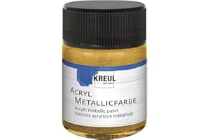 ‎KREUL KREUL 77571 - Acryl Metallicfarbe, 50 ml Glas in gold, glamouröse Acrylfarbe mit Metalliceffekt auf Wasserbasis, cremig deckend, schnelltrocknend und wasserfest