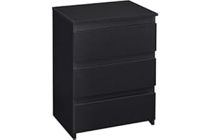 Yaheetech Bedside Table with 3 Drawers, Bedside Cabinet, Wooden Modern Nightstand with Storage for Living Room, Bedroom, 35 x 45 x 60.5 cm, Black