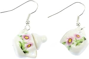 Milk And Sugar Pot Earrings Creamer Bowl Miniblings Flowers Golden Rim