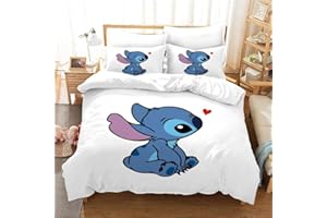DELLIOP Funda nórdica Lilo & Stitch para niña | Cubierta de edredón con Cremallera + 2 Fundas de Almohada de 50 x 75 cm (Blanco 2, Individual (90x190))