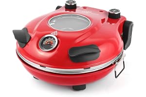Klaif Elektrische pizzaoven, 420 °C, 1 200 W, 5 aparte temperaturnivåer, vlambestendige stenplatta, 1 200 W, 31 cm, rood
