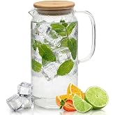Water Jug Glass 1.5L Borosilicate Natural Bamboo Lid | Resistant to cold and heat.