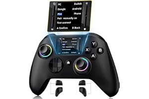 Wireless Gaming Controller with Interactive Screen, Compatible with PC/PS4/Switch/Android/iOS, 4 Programmable Buttons, Turbo, 6-axis Gyro, Dual Vibration, Share, Screenshot, Wake-up,RGB Lighting