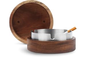 YFPOPONE Aschenbecher Für Draussen Mit Deckel Und Edelstahleinsatz, Geruchsdicht Aus Holz, Balkon Windgeschützt Aschenbecher Für HomeOffice Garten Bar Restaurant Draußen Drinnen