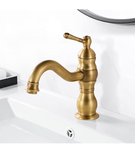 Robinet Mitigeur Antique Rétro En Bronze – Robinet Lavabo Salle De Bain Chaud/Froid Vintage Européen, Laiton Massif, Finition Dessin Cru