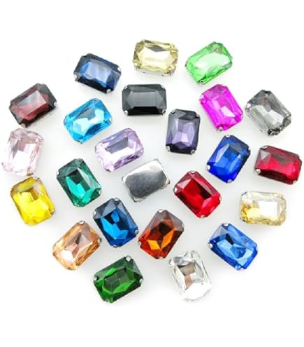 80 Strass Rettangolari Da Cucire, 8 Misure Diverse (da 8x8 Mm A 25x18 Mm), Vetro Cristallino Con Retro Piatto - Per Abiti, Accessori, Gioielli Fai Da Te - 11