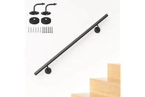 NArra 3FT Industrial Metal Stair Handrail,Round Pipe Stair Railing For Indoor/Outdoor Steps,Wall Mount Support Staircase Handrail,440LBS Load Capacity Hand Rails,Safety Grab Bar Porch Stairway Railing