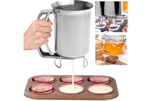 PERFETSELL Teigspender Teigportionierer 900ml Brownie Pfannkuchenteigspender Portionierer Teig Edelstahl Kuchen Teigspender Pfannkuchen für Muffins Manuell Kunststoff Teigdosierer Teig Spender