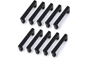 Drenky Tiradores Cajones, Negro Mate Tiradores Armarios de Acero Inoxidable 64 mm Centros de orificio 10 piezas Manijas de Muebles con Tornillos para Cocinas
