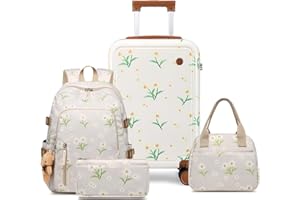 Sea choice Walizka dziecięca z zestawem plecaków, bagaż podręczny, 4 cali, lekka, twarda obudowa, walizka na kółkach, walizka podróżna dla chłopców i dziewczynek, zamek błyskawiczny YKK, z 4 kółkami