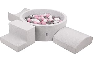 KiddyMoon Parque Infantil De Espuma con Rodondo Piscina De Bolas (200 Bolas) para Niños, Gris Claro: Blanco/Gris/Rosa Claro