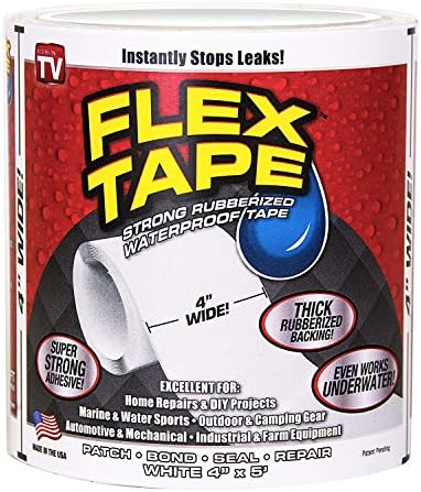 Flex Tape, Super Strong Rubberized Waterproof Self-adhesive Tape White 4" x 5'