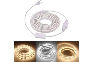 XUNATA 2m Actualizado 220V 2835 Tira LED con Interruptor, 60 LEDs/m Luces Blanco calido, IP67 Impermeable, Escalera de Techo Blancas Tira de LED Cocina Lights